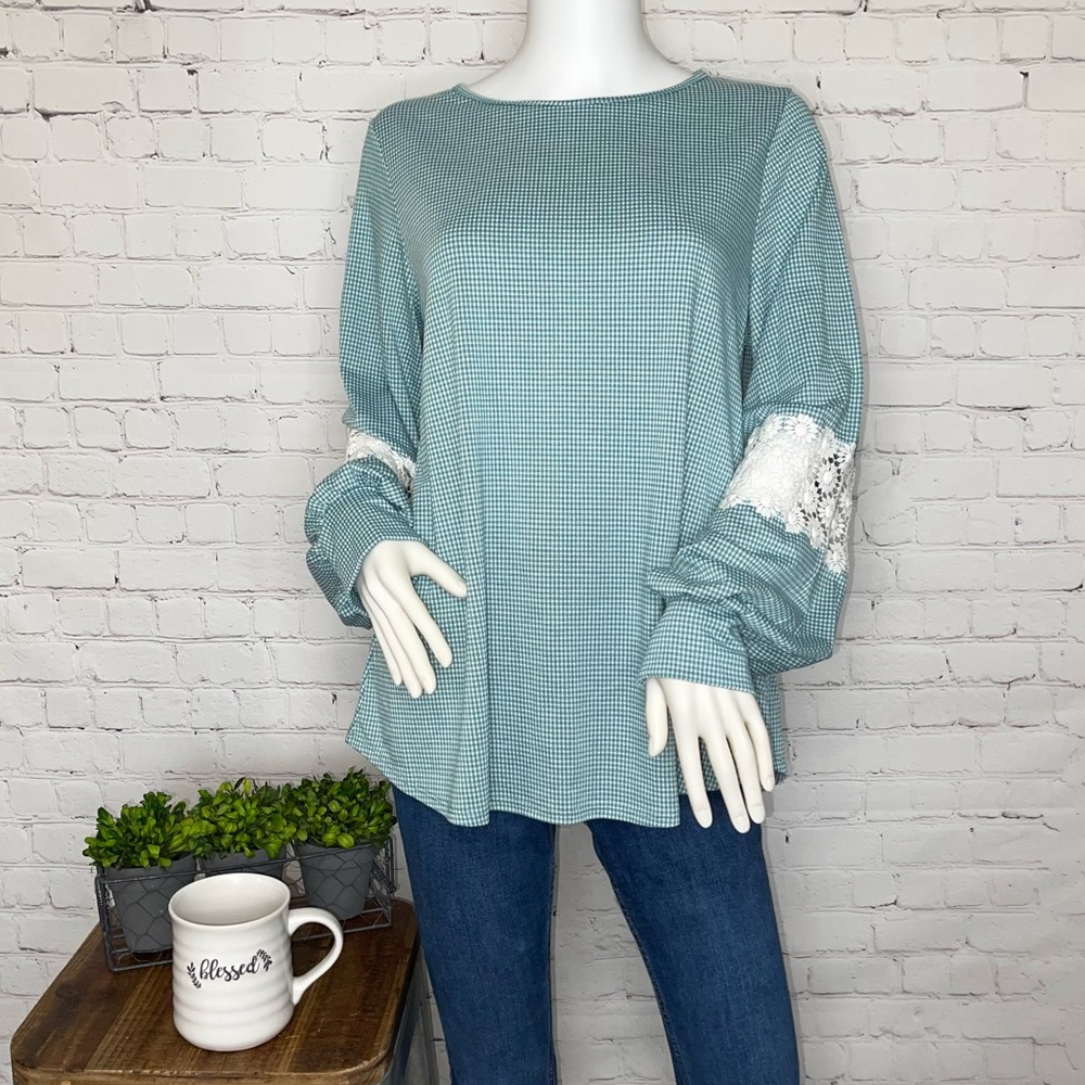 RAW EDGE Teal & White Long Sleeve Blouse